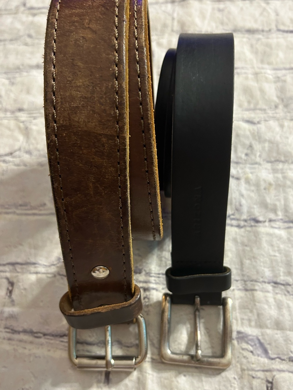 VINTAGE CHUNKY BROWN LEATHER SILVER ROLL BUCKLE 42 & ARIZONA STEERHIDE VTG 42